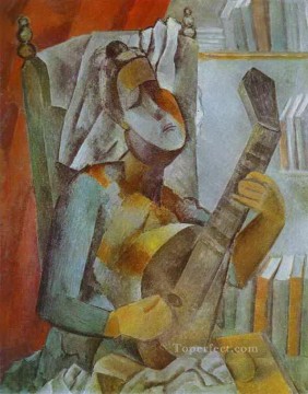  mandolin - Woman Playing the Mandolin 1909 Pablo Picasso